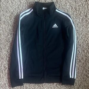 Adidas Boys Black Track Jacket with White Stripes Youth Medium 10/12